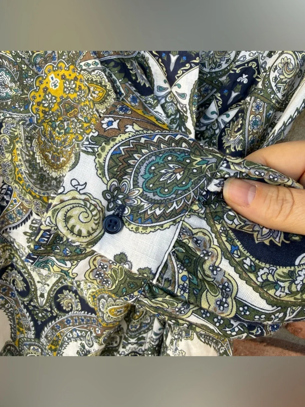 Magaschoni Oceanic Paisley 100% Linen Wrap Dress Resort, Vacation, Summer - Picture 5 of 10